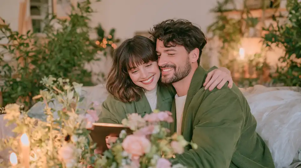 Couple consultant l'avancée de ses travaux sur une tablette.